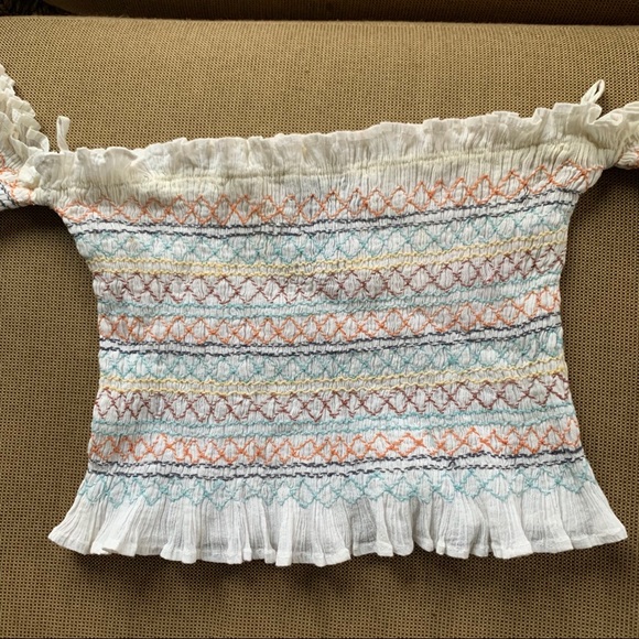 BEBE Off The Shoulder Bell Sleeve Crop Top - Picture 2 of 6